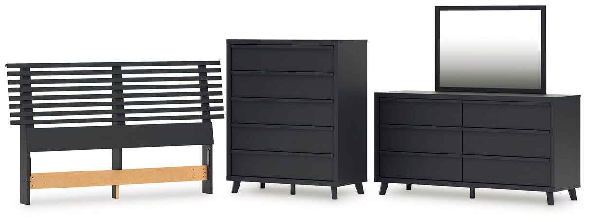 Danziar Queen Panel Headboard with Mirrored Dresser and Chest in Black from Ashley - Luna Furniture