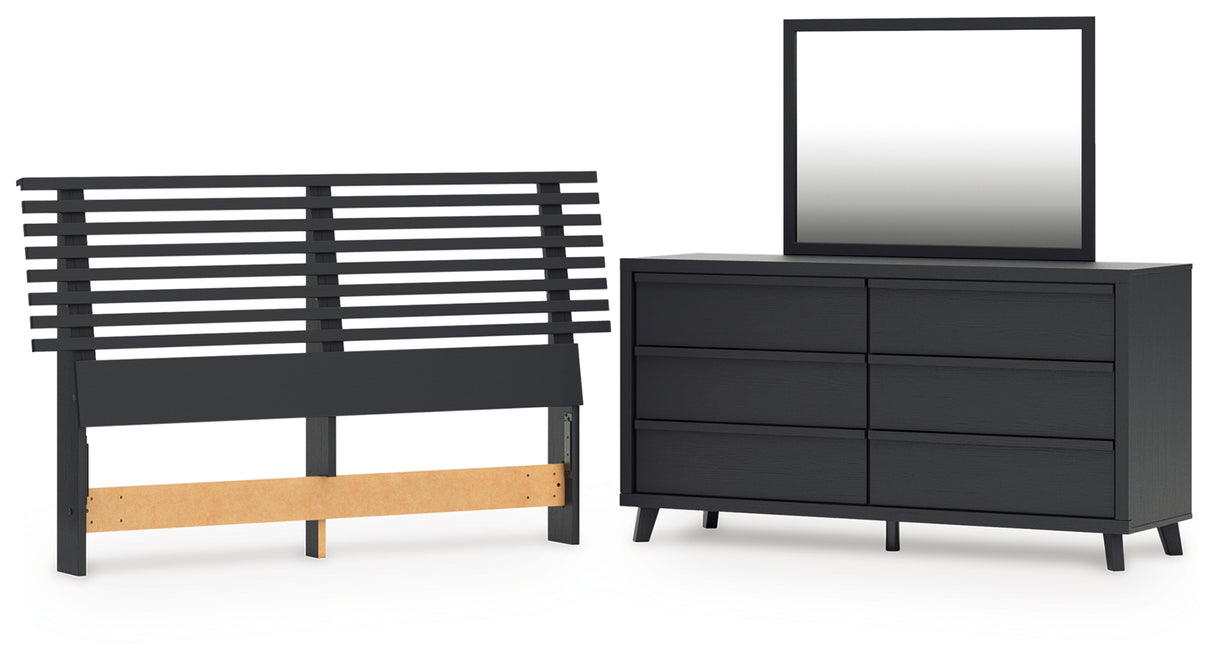 Danziar Queen Panel Headboard with Mirrored Dresser in Black from Ashley - Luna Furniture