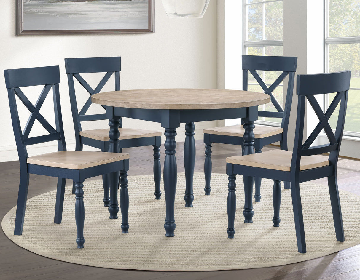 Darcy 5-Piece 42″ Round DIning Set, Midnight Blue and Natural Finish from Steve Silver - Luna Furniture