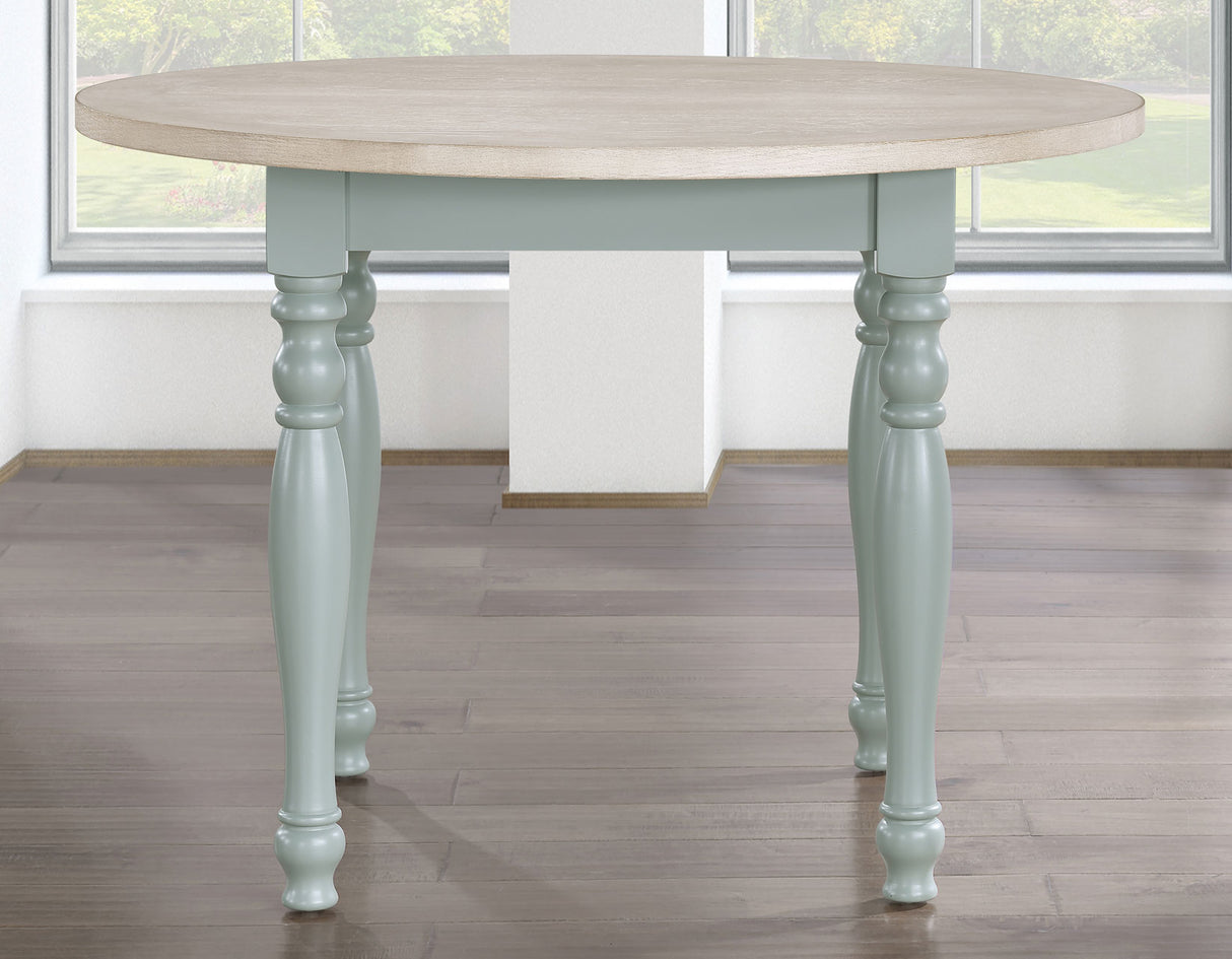Darcy 5-Piece 42″ Round Dining Set, Mint Green and Washed Linen Finish from Steve Silver - Luna Furniture