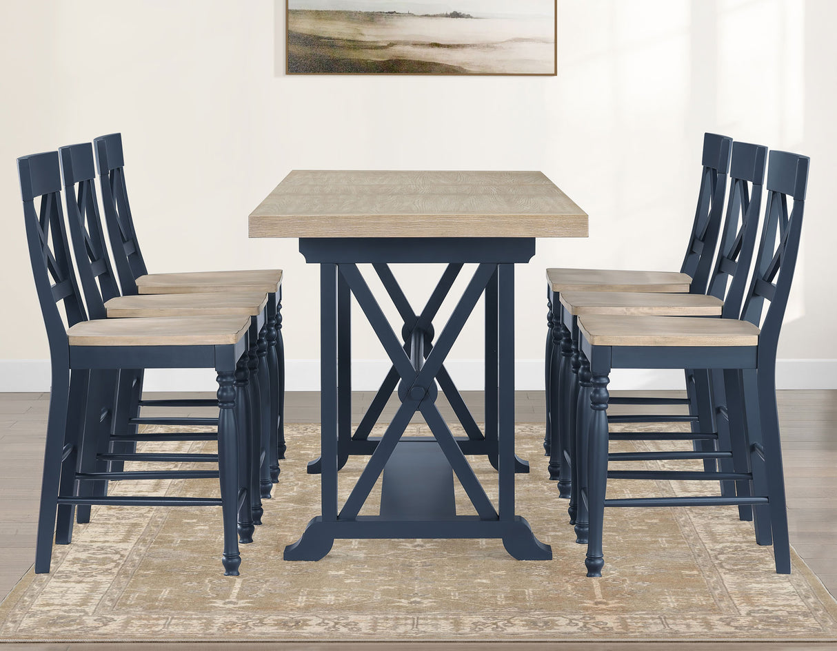 Darcy 5-Piece 64-82″Counter Set with 18-inch leaf, Midnight Blue and Natural Finish from Steve Silver - Luna Furniture