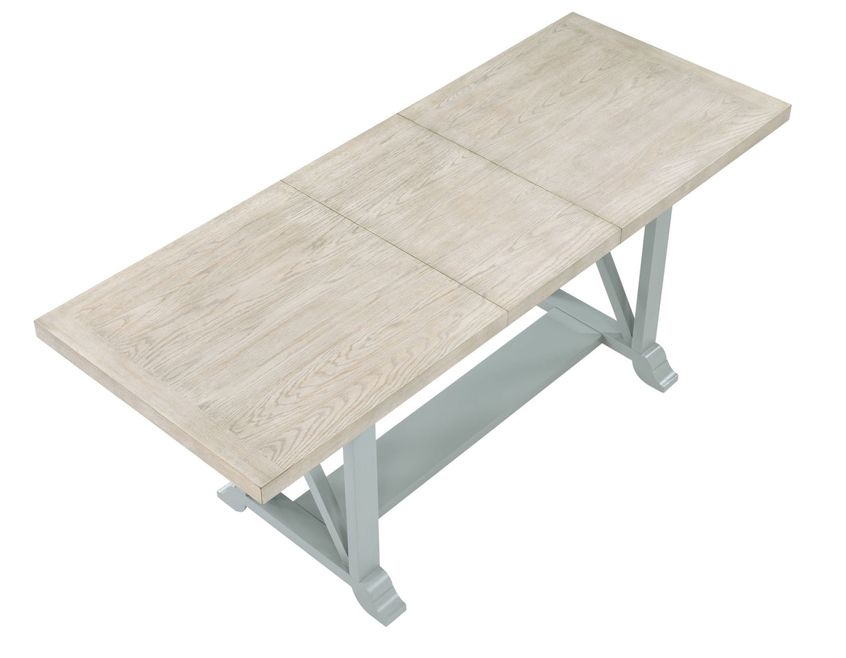 Darcy 64-82″Counter Table with 18-inch leaf, Mint Green and Natural Finish from Steve Silver - Luna Furniture
