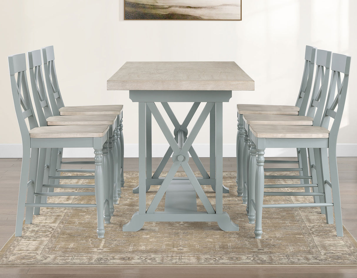 Darcy 64-82″Counter Table with 18-inch leaf, Mint Green and Natural Finish from Steve Silver - Luna Furniture