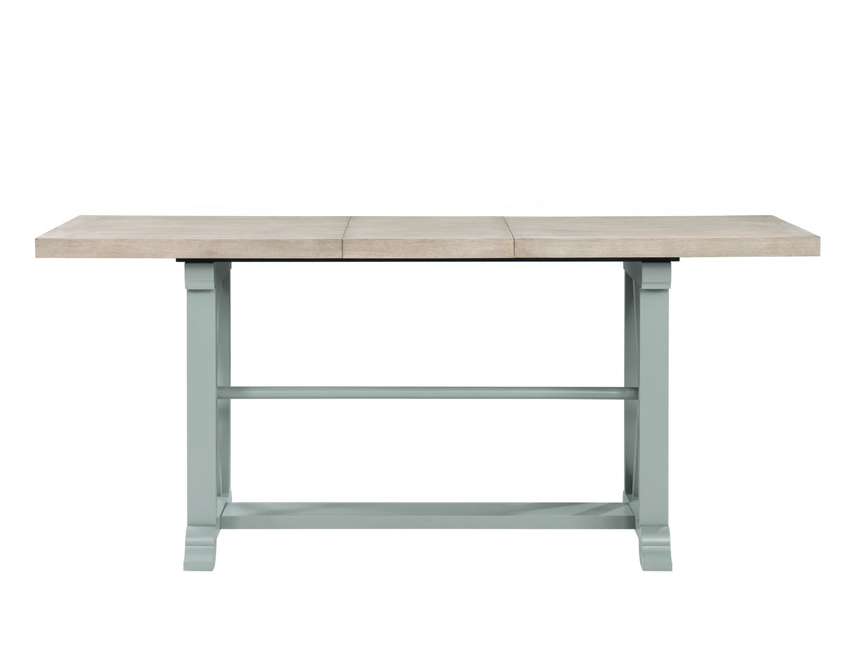 Darcy 64-82″Counter Table with 18-inch leaf, Mint Green and Natural Finish from Steve Silver - Luna Furniture