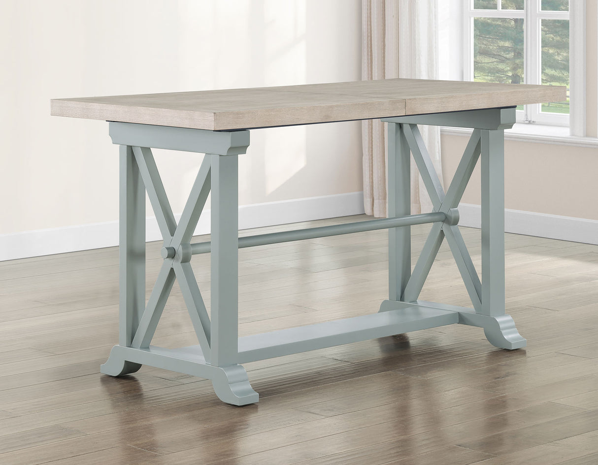 Darcy 64-82″Counter Table with 18-inch leaf, Mint Green and Natural Finish from Steve Silver - Luna Furniture