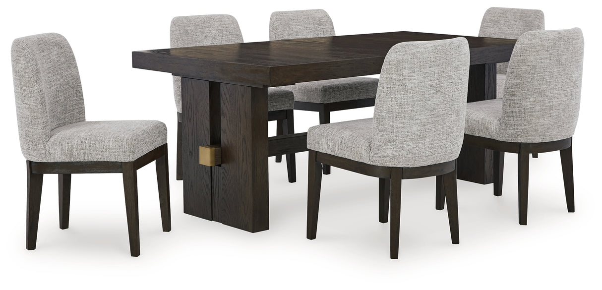 Burkhaus Dark Brown Dining Table and 6 Side Chairs from Ashley Furniture - Luna Furniture