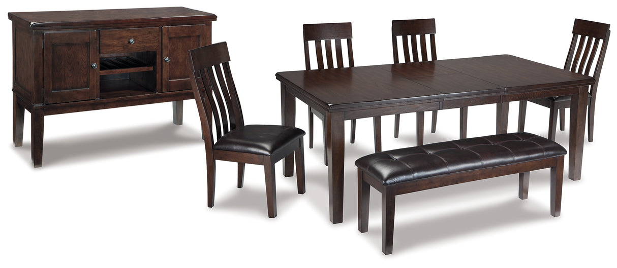 Haddigan Dark Brown Dining Table, 4 Chairs, Bench and Server from Ashley - Luna Furniture