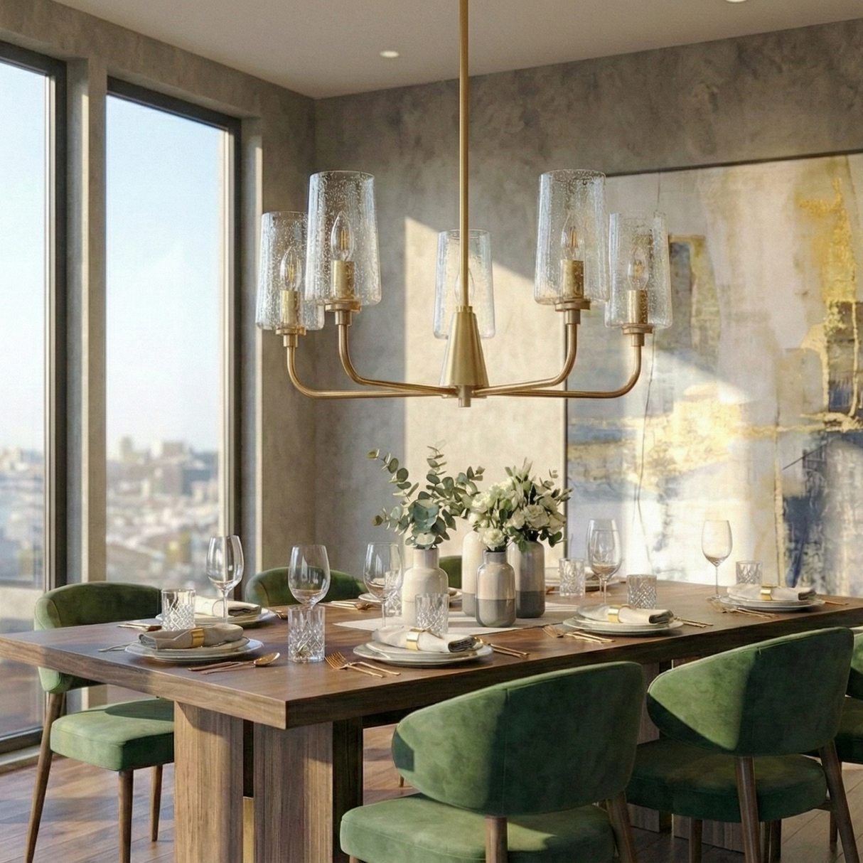 Dazzle Five Lights Chandelier With Clear Seeded Glass -Satin Brass from Ashcroft Furniture - Luna Furniture