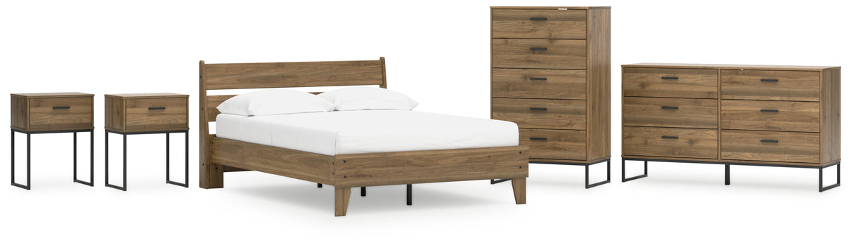 Deanlow Full Platform Panel Bed with Dresser, Chest and 2 Nightstands in Honey from Ashley - Luna Furniture