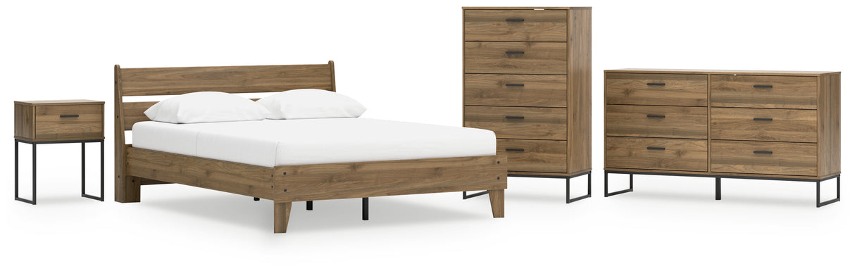 Deanlow Queen Platform Panel Bed with Dresser, Chest and Nightstand in Honey from Ashley - Luna Furniture