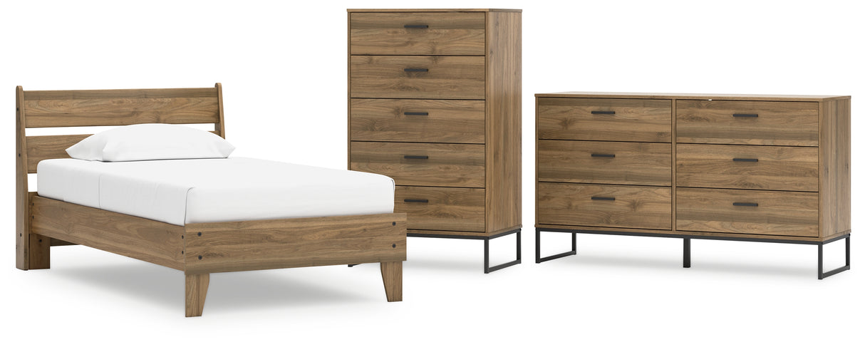 Deanlow Twin Platform Panel Bed with Dresser and Chest in Honey from Ashley - Luna Furniture