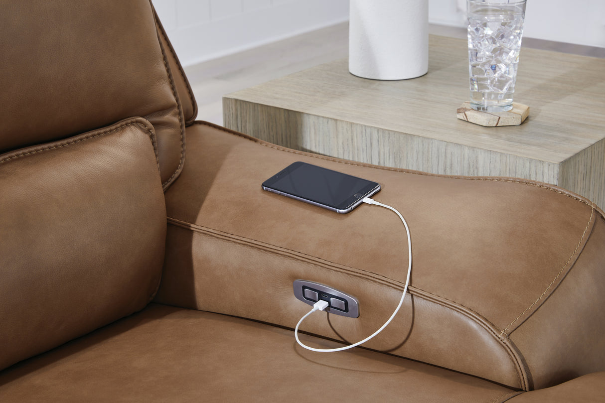 DeepWakes Caramel 3-Piece LAF Power Reclining Sectional with Console from Ashley - Luna Furniture
