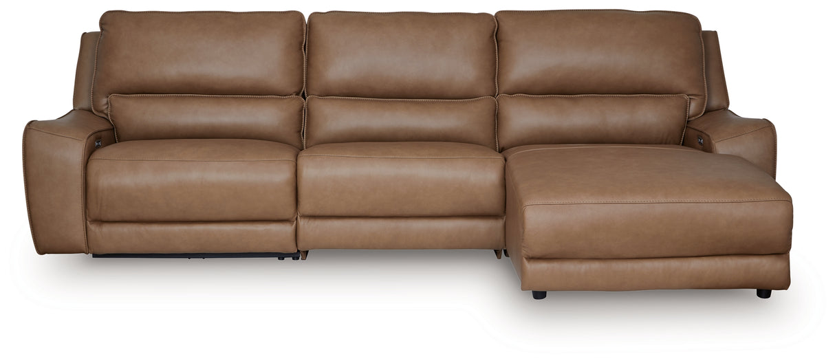 DeepWakes Caramel 3-Piece RAF Reclining Sofa Chaise from Ashley Furniture - Luna Furniture
