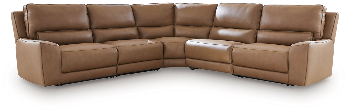 DeepWakes Caramel 5-Piece Symmetrical Power Reclining Sectional from Ashley Furniture - Luna Furniture