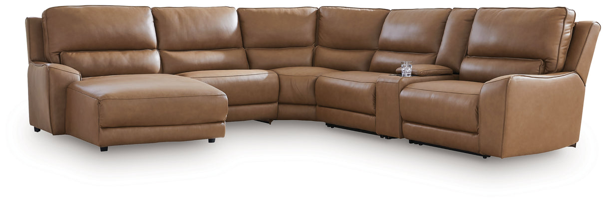 DeepWakes Caramel 6-Piece Power Reclining Sectional with LAF Chaise from Ashley Furniture - Luna Furniture