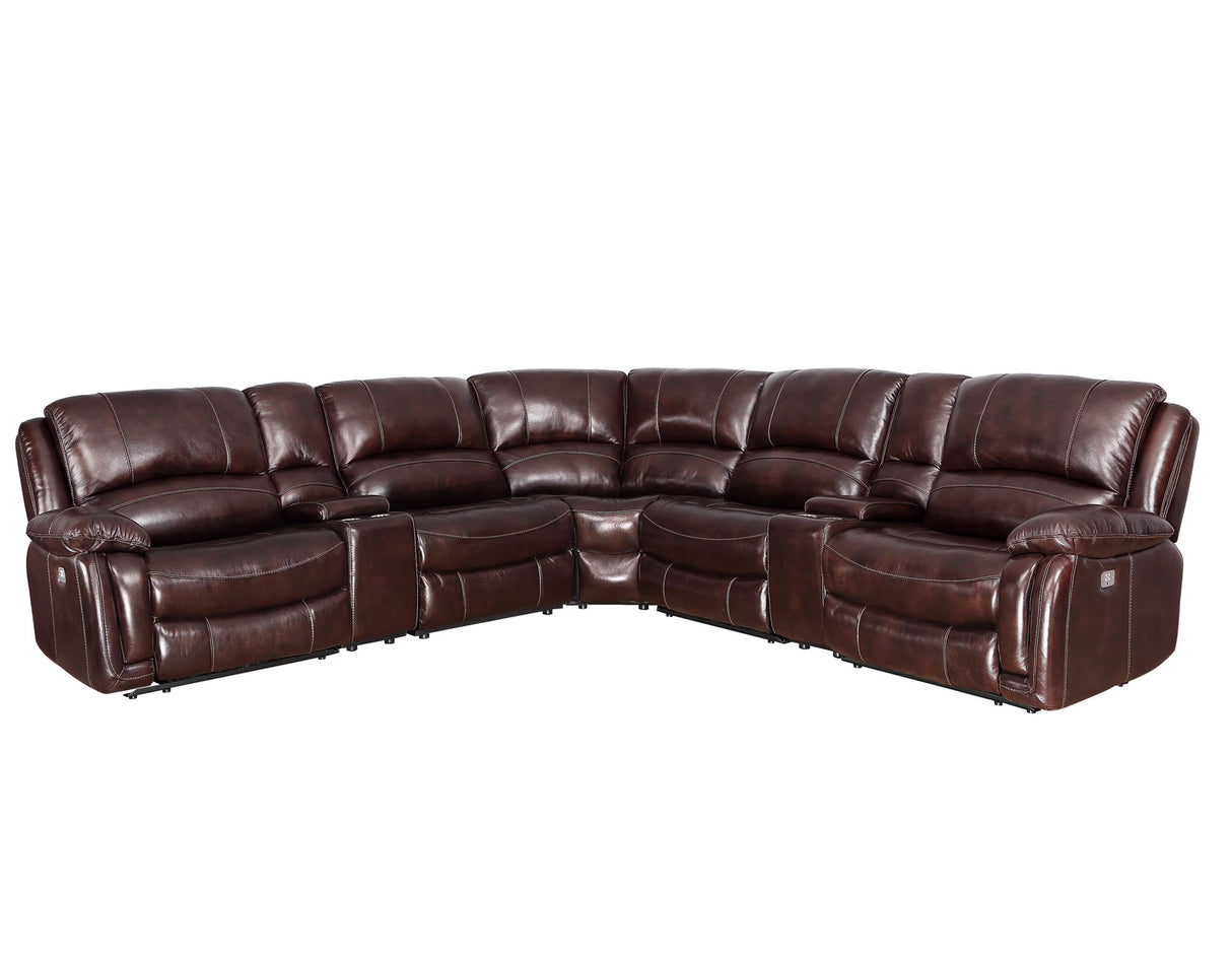 Denver Brown Dual-Power 6-Piece Leather Sectional from Steve Silver - Luna Furniture
