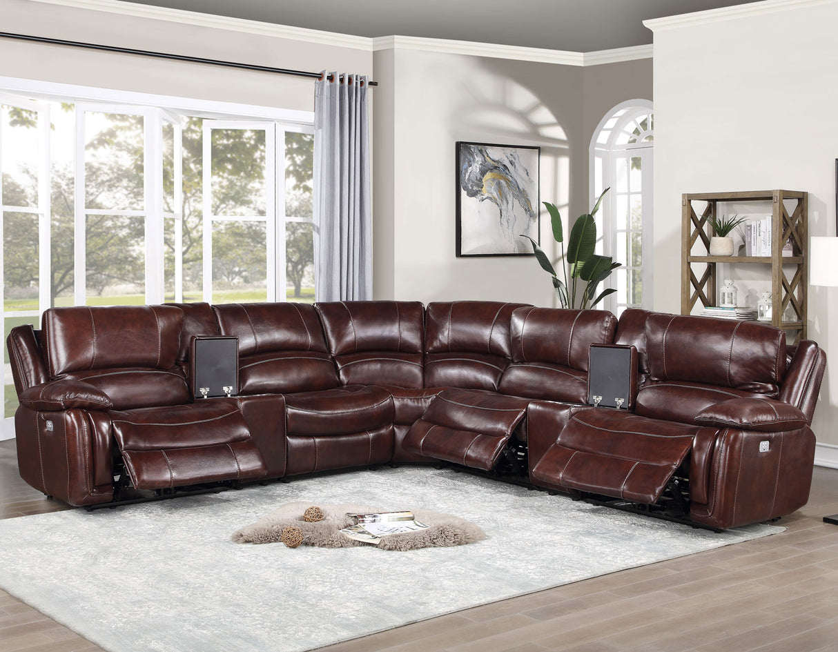 Denver Brown Dual-Power 6-Piece Leather Sectional from Steve Silver - Luna Furniture