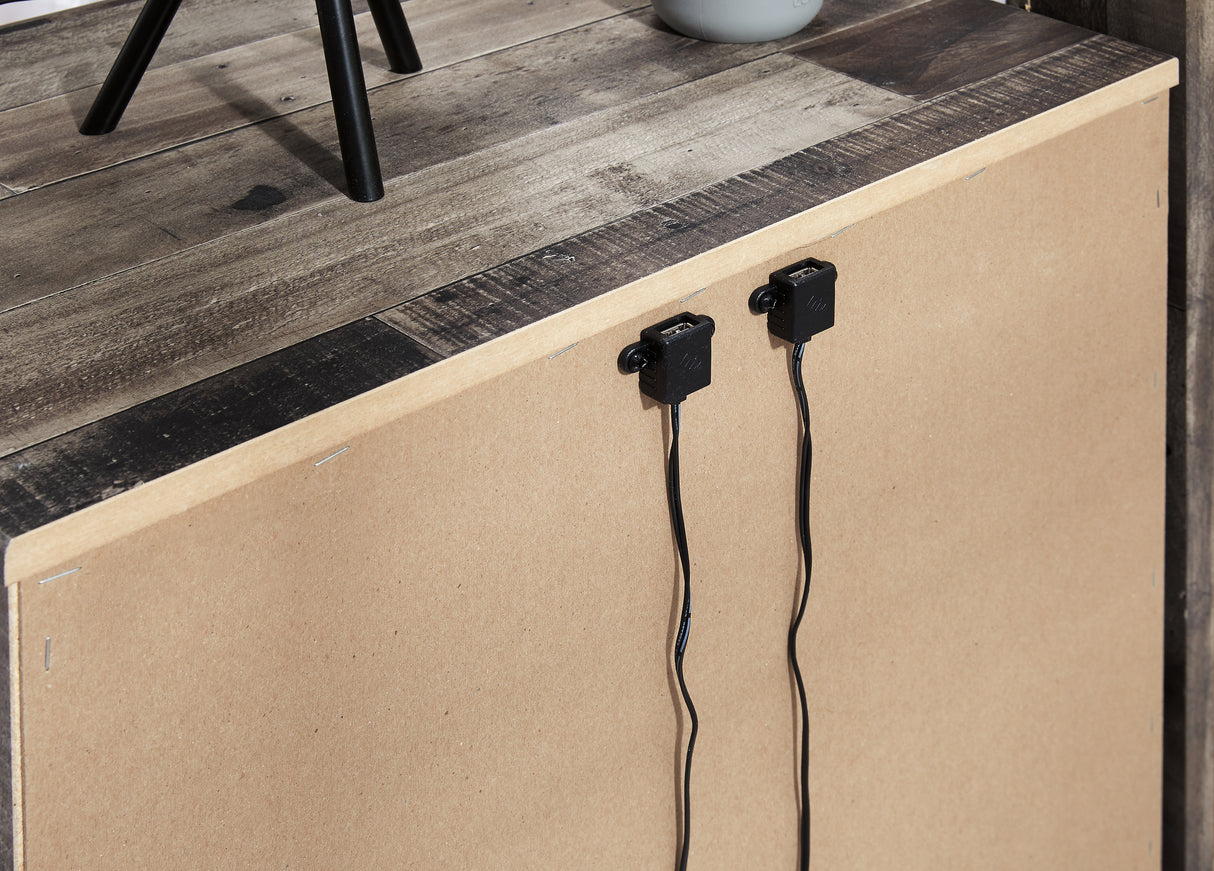 Derekson King Panel Bed with 2 Storage Drawers with Mirrored Dresser, Chest and 2 Nightstands in Multi Gray from Ashley - Luna Furniture