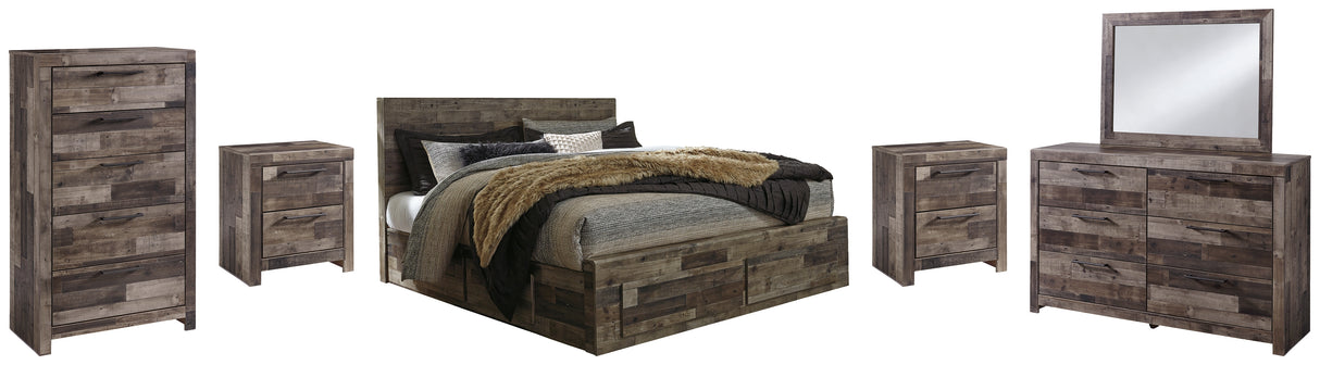 Derekson King Panel Bed with 6 Storage Drawers with Mirrored Dresser, Chest and 2 Nightstands in Multi Gray from Ashley - Luna Furniture