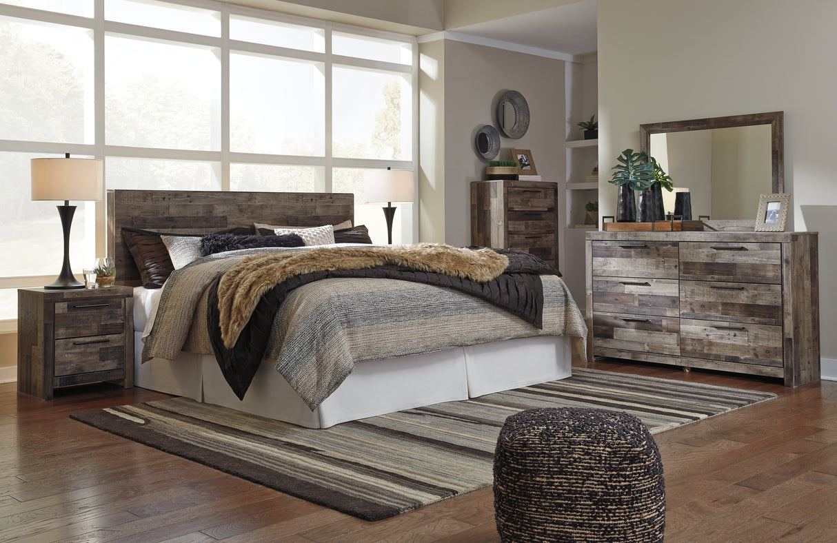Derekson King Panel Headboard Bed with Mirrored Dresser, Chest and 2 Nightstands in Multi Gray from Ashley - Luna Furniture