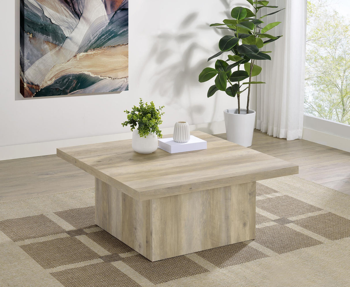 Devar Distressed Pine Square Engineered Wood Coffee Table from Coaster - Luna Furniture