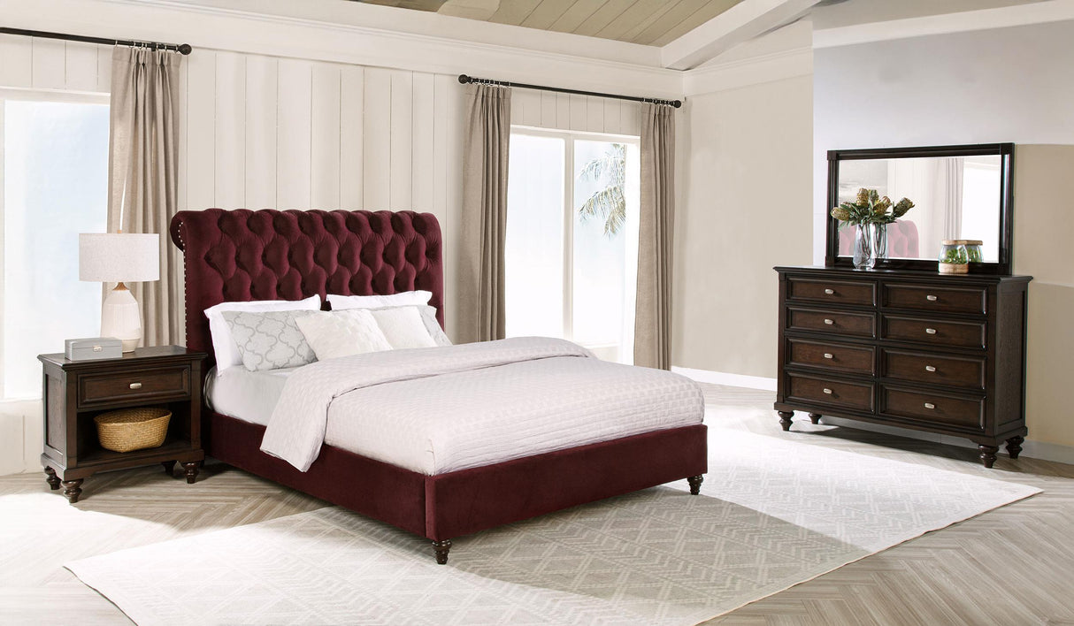 Devon Wine Red and Dark Oak 4-Piece Eastern King Bedroom Set from Coaster - Luna Furniture
