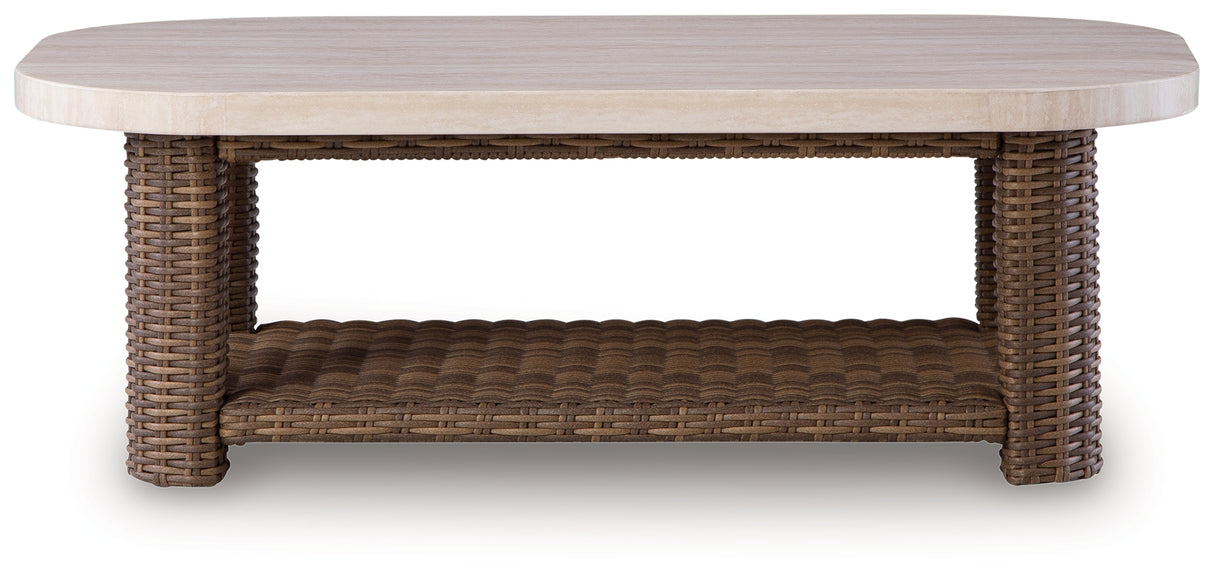 Dolan Creek Beige/Brown Outdoor Coffee Table from Ashley - Luna Furniture