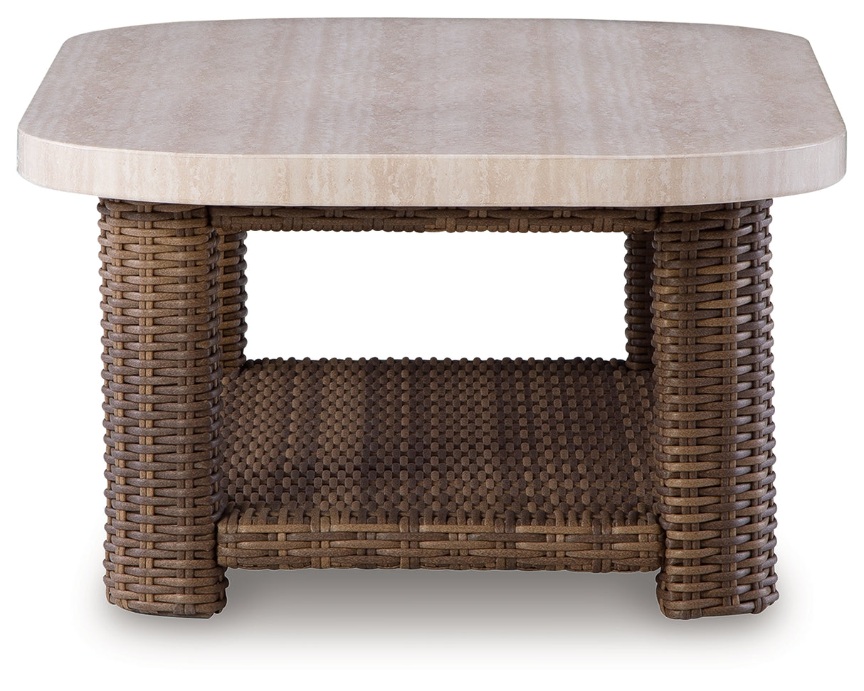 Dolan Creek Beige/Brown Outdoor Coffee Table from Ashley - Luna Furniture