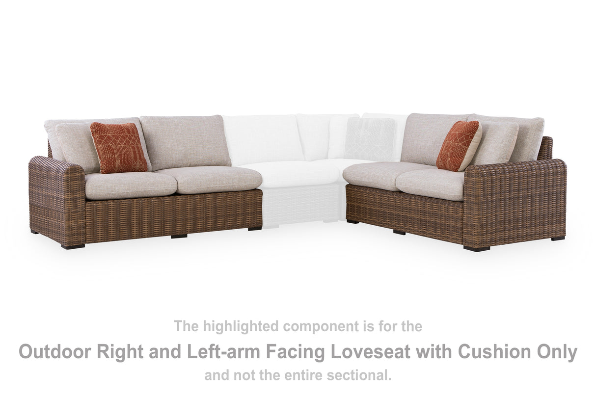 Dolan Creek Beige/Brown Outdoor Right and Left-arm Facing Loveseat with Cushion (Set of 2) from Ashley - Luna Furniture