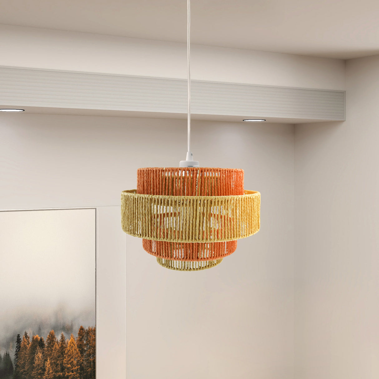 Dorset Pendant Lamp - White and Natural/Terracotta from Ashcroft Furniture - Luna Furniture