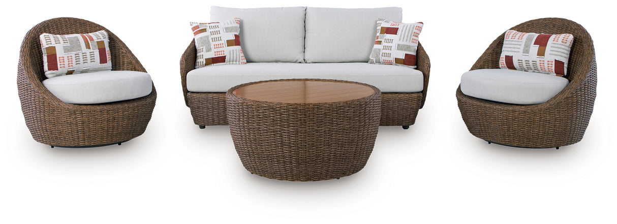 Double Point Beige Outdoor Seating Set from Ashley - Luna Furniture