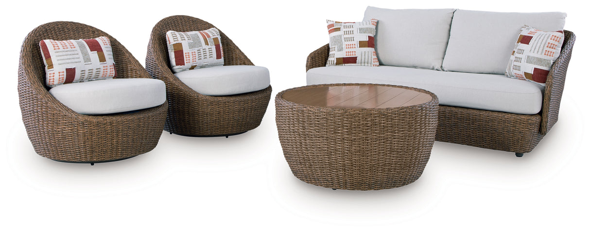 Double Point Beige Outdoor Seating Set from Ashley - Luna Furniture