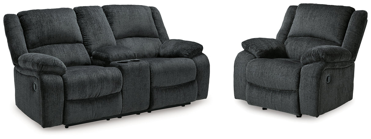 Draycoll Slate Reclining Loveseat with Console and Recliner from Ashley - Luna Furniture