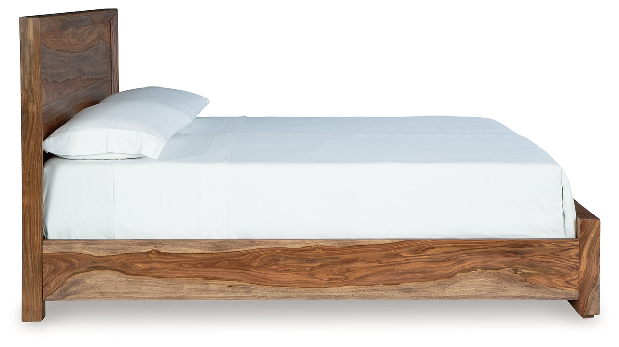 Dressonni California King Panel Bed with Mirrored Dresser in Brown from Ashley - Luna Furniture