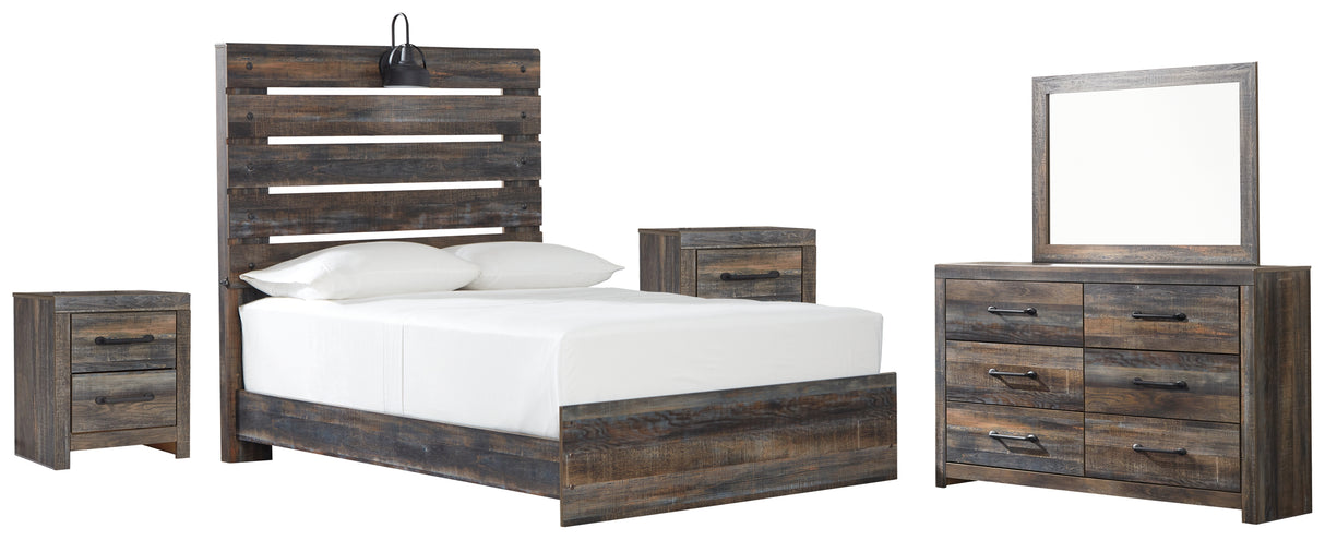 Drystan Full Panel Bed with Mirrored Dresser and 2 Nightstands in Multi from Ashley - Luna Furniture