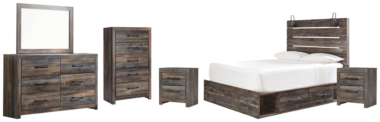 Drystan King Panel Bed with Mirrored Dresser, Chest and 2 Nightstands in Multi from Ashley - Luna Furniture