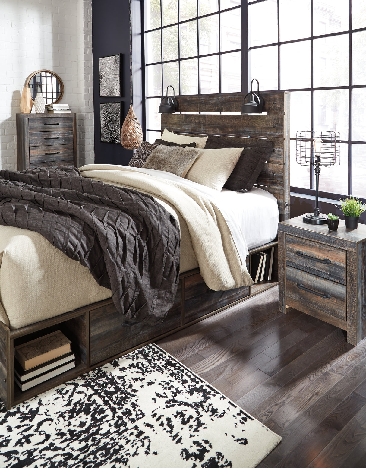Drystan Queen Panel Bed with 4 Storage Drawers with Dresser in Multi from Ashley - Luna Furniture