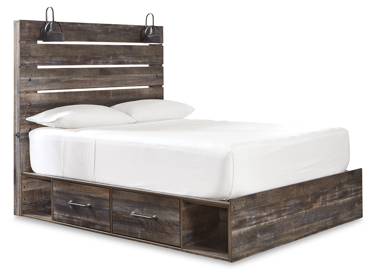 Drystan Twin Panel Bed with 2 Storage Drawers with Mirrored Dresser, Chest and 2 Nightstands in Multi from Ashley - Luna Furniture