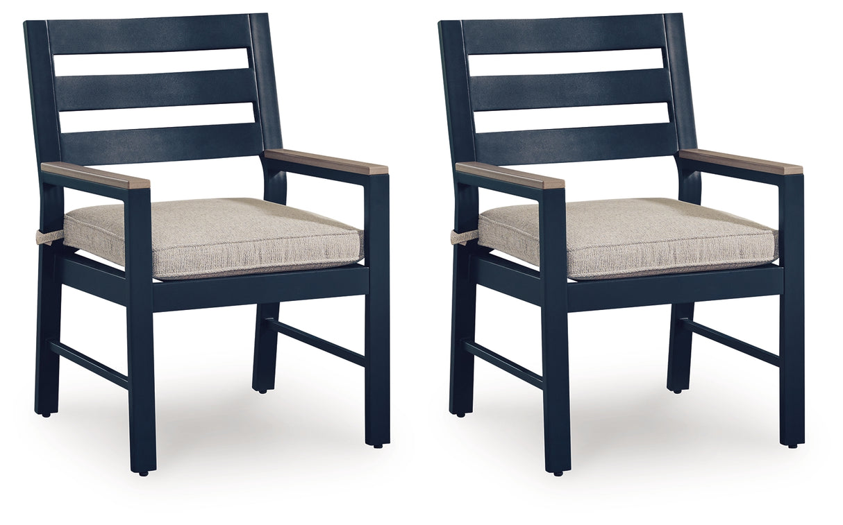 East Beach Blue Outdoor Arm Chair with Cushion (Set of 2) from Ashley - Luna Furniture