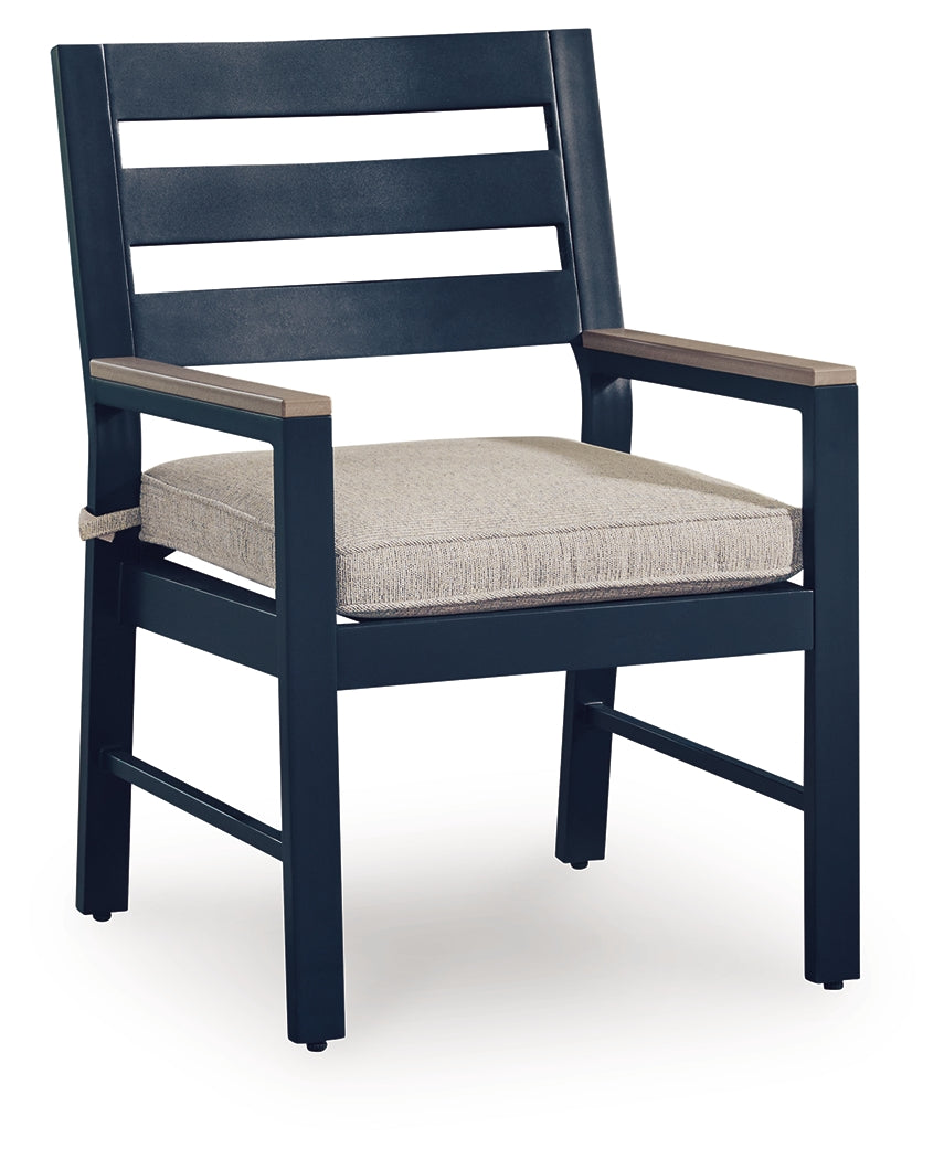 East Beach Blue Outdoor Arm Chair with Cushion (Set of 2) from Ashley - Luna Furniture