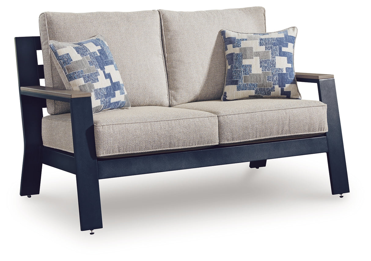East Beach Blue Outdoor Loveseat with Cushion from Ashley - Luna Furniture