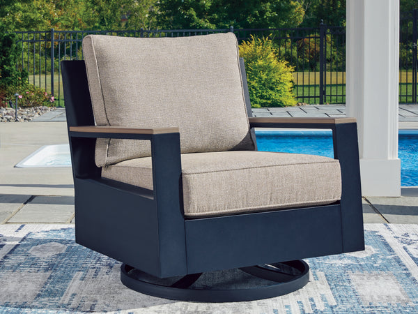 East Beach Blue Outdoor Swivel Glider Chair with Cushion