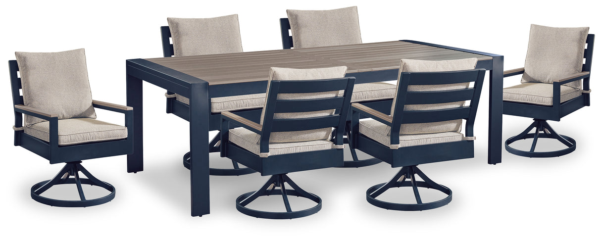 East Beach Outdoor Dining Table and 6 Chairs in Navy Blue/Driftwood from Ashley - Luna Furniture