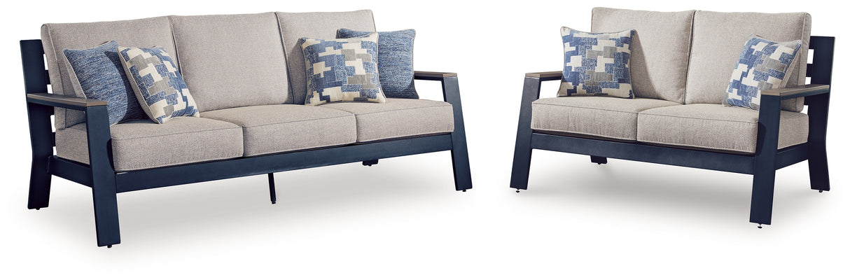 East Beach Outdoor Sofa and Loveseat in Navy Blue/Driftwood from Ashley - Luna Furniture