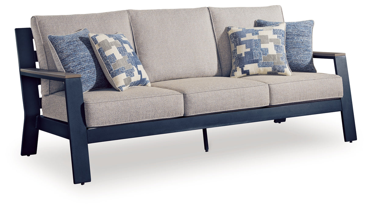 East Beach Outdoor Sofa and Loveseat with Coffee Table in Navy Blue/Driftwood from Ashley - Luna Furniture