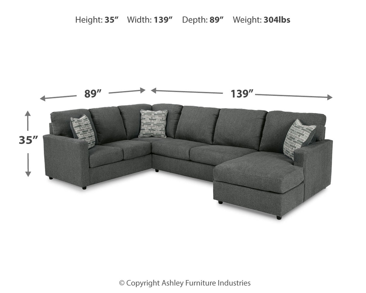 Edenfield Charcoal 3-Piece Sectional with Ottoman from Ashley - Luna Furniture