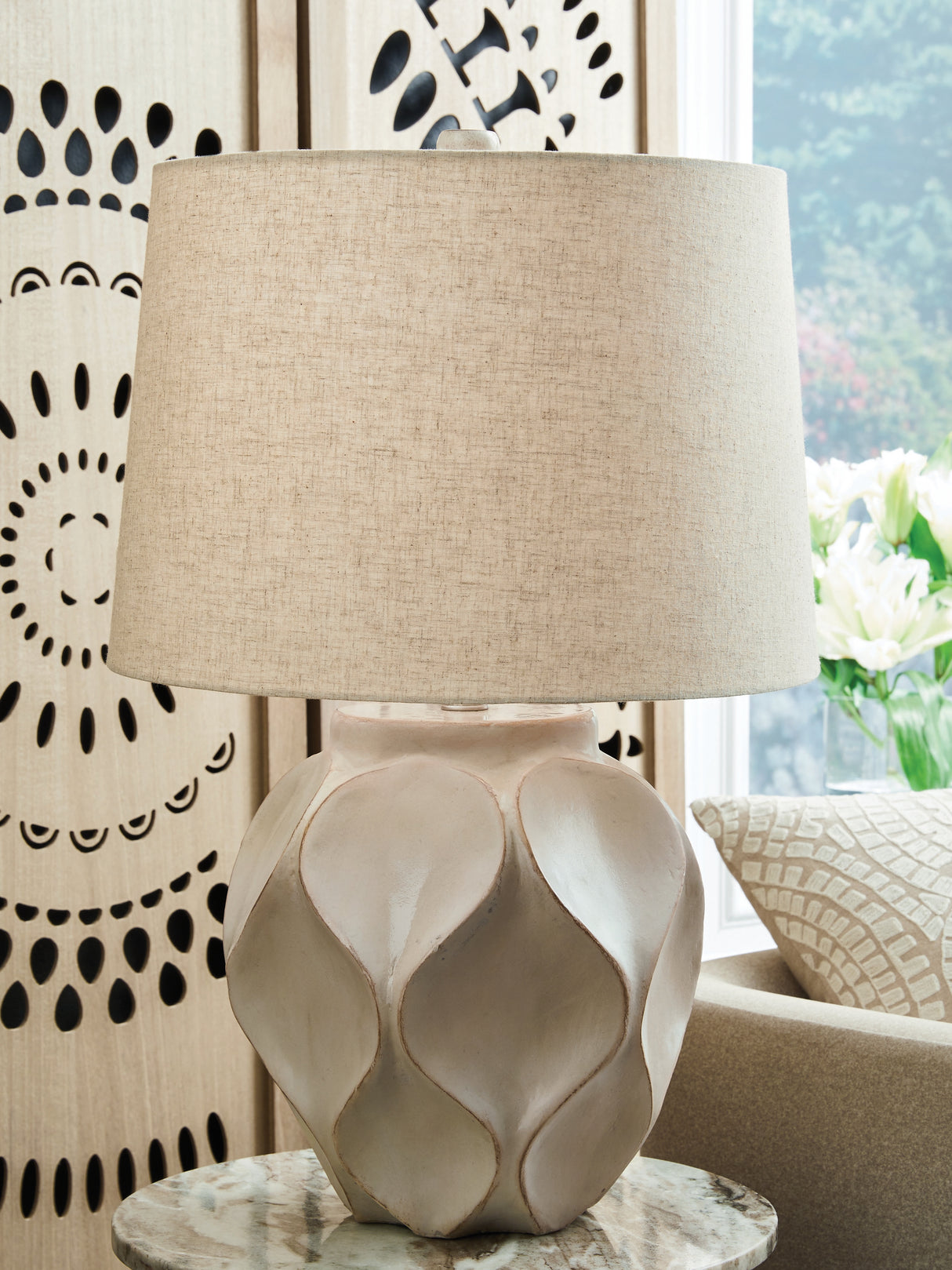 Edselham Distressed Cream Table Lamp from Ashley - Luna Furniture