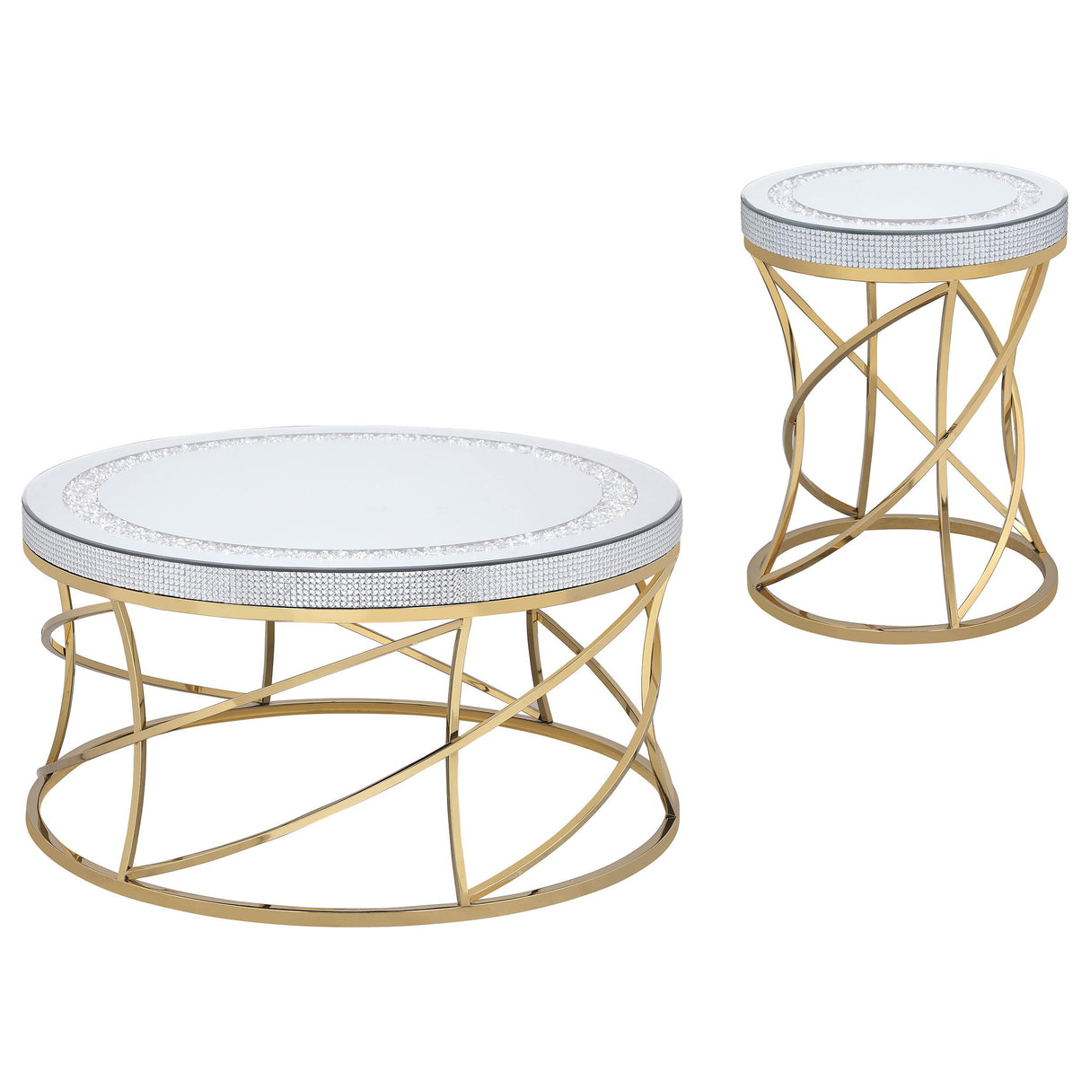 Elise Gold 2-Piece Round Mirror Top Coffee and End Table Set from Coaster - Luna Furniture