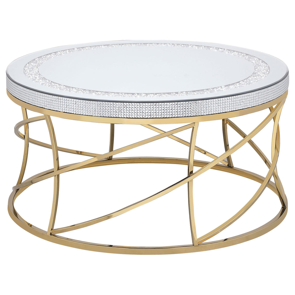 Elise Gold 2-Piece Round Mirror Top Coffee and End Table Set from Coaster - Luna Furniture