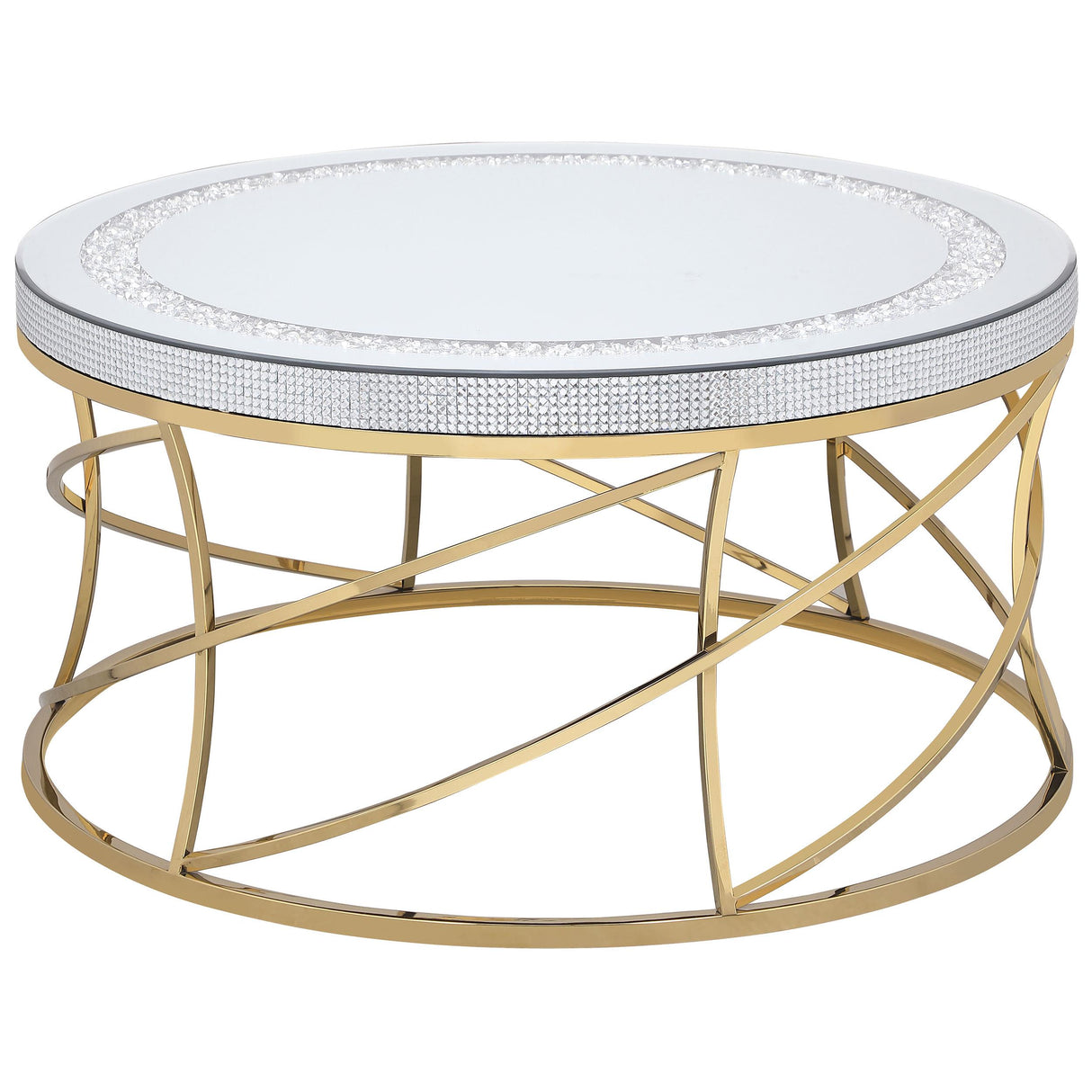 Elise Gold Round Mirror Top Stainless Steel Coffee Table from Coaster - Luna Furniture